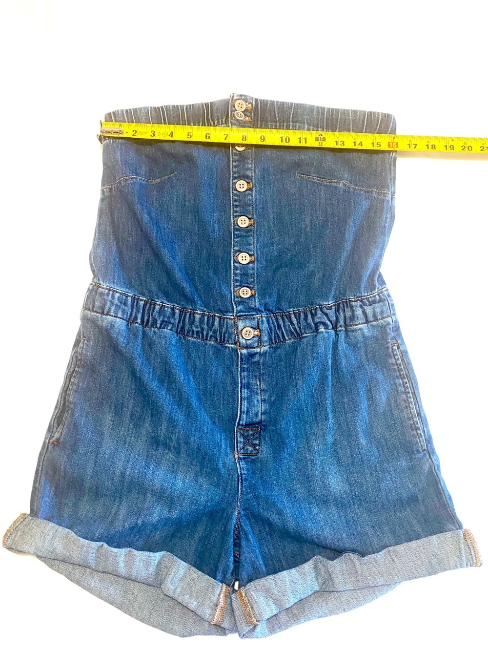 Anthropologie Pilcro Strapless Denim Romper Medium Blue Wash Cotton M Boho - Picture 10 of 15